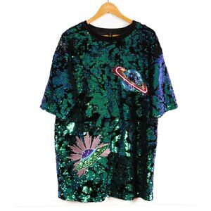 RAGYARD Sequin Velvet Space-Themed T-Shirt Dress Size Large